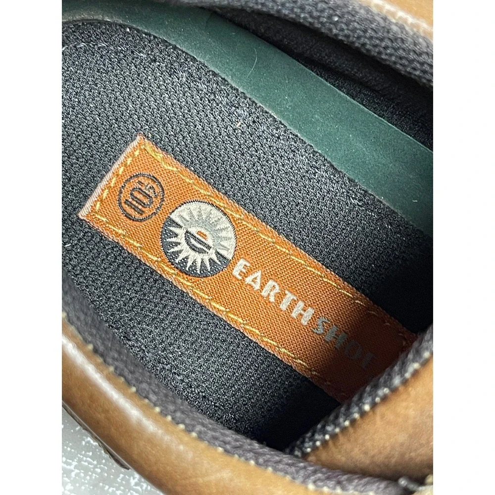 Earth Shoe Mens 10.5 Brown Leather Moc Toe Lace Up Lug Sole Oxfords Casual Shoes
